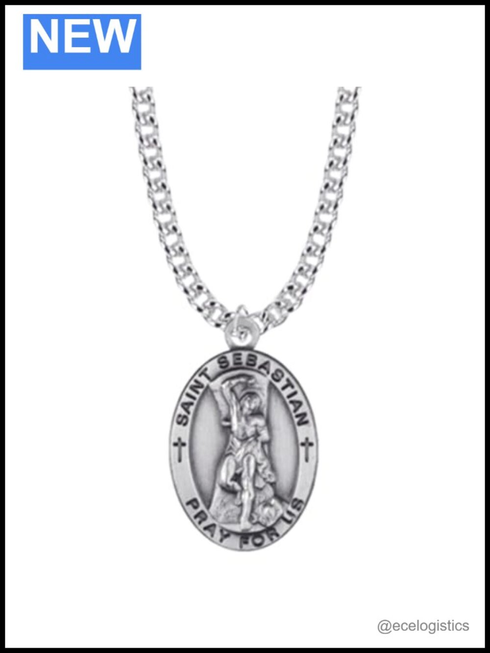 Sterling Silver St Sebastian Medal Necklace Religious Pendant 24"